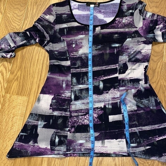 Laura Purple &  Black Abstract Mid Sleeve A Line Top/Blouse (Size Medium) - Picture 4 of 8
